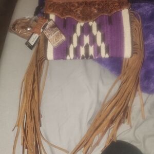 American Darling Purple and Tan Leather Crossbody